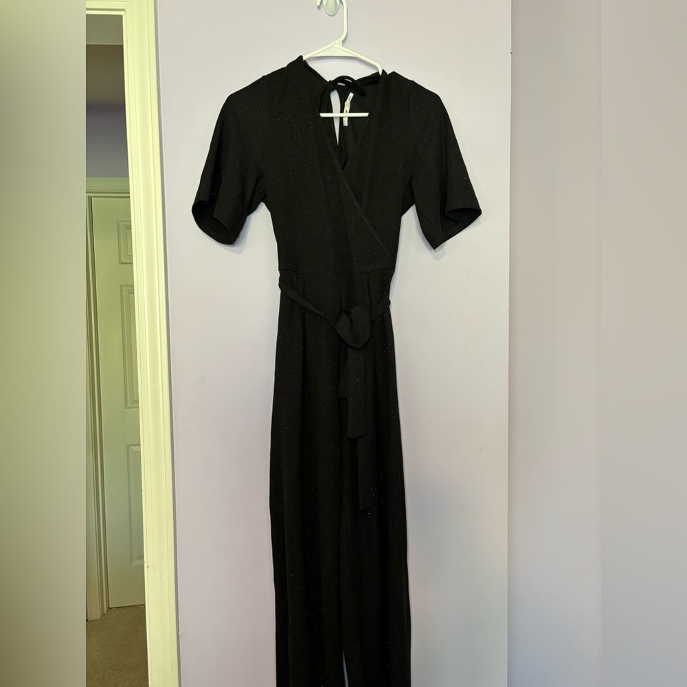 Black Sparkle Jumpsuit with Wrap Top Size M